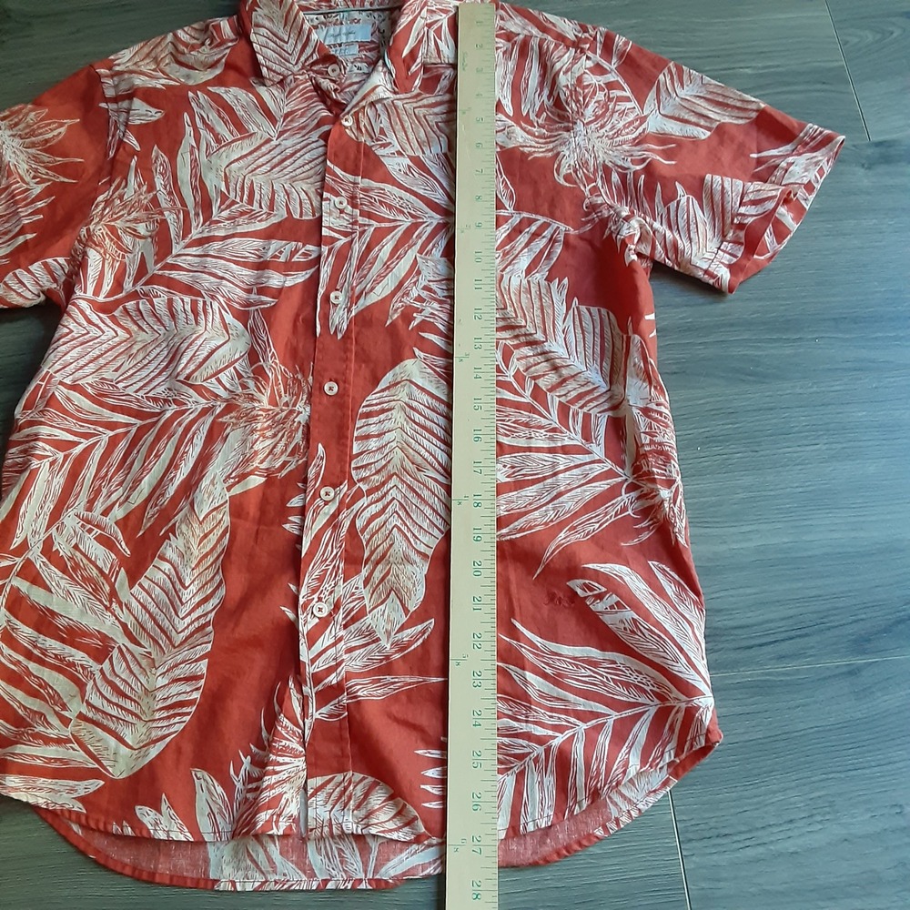 Porter & Ash Mens Orange Tropical Palm Leaf Linen Blend Short Sleeve Shirt M - Picture 5 of 9